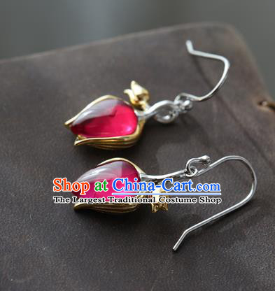 Handmade Chinese Red Corundum Eardrop Classical Cheongsam Earrings Accessories Traditional Convallaria Ear Jewelry