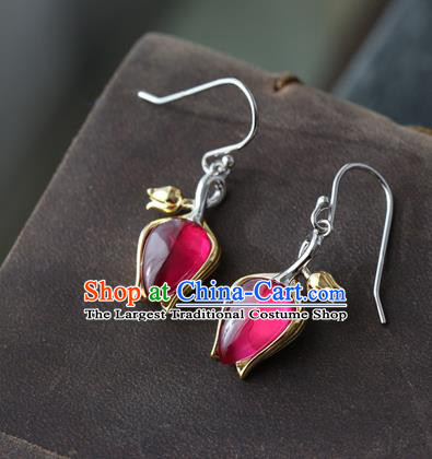 Handmade Chinese Red Corundum Eardrop Classical Cheongsam Earrings Accessories Traditional Convallaria Ear Jewelry