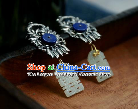 China National Wedding Jade Carving Jewelry Ancient Qing Dynasty Earrings Traditional Handmade Ear Accessories