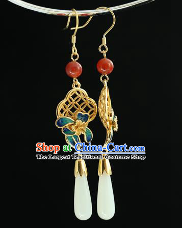 Handmade Chinese Traditional Hetian Jade Ear Jewelry Eardrop Accessories Palace Blueing Flower Earrings
