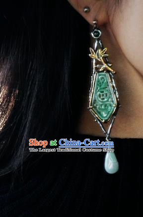 China Handmade Jade Ear Accessories Traditional Cheongsam Earrings National Jewelry