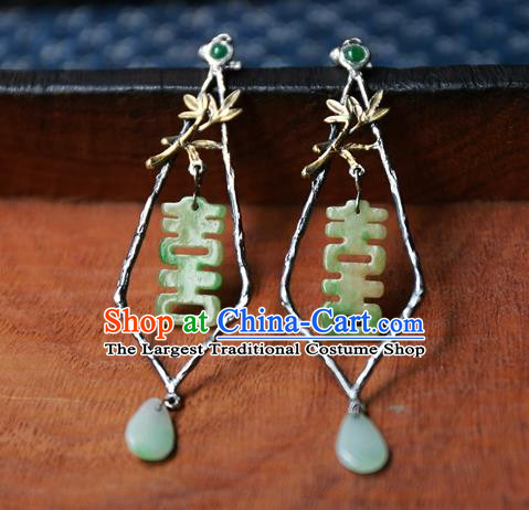 China Traditional Wedding Jewelry National Cheongsam Earrings Handmade Jade Ear Accessories