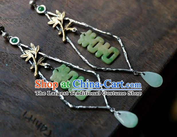 China Traditional Wedding Jewelry National Cheongsam Earrings Handmade Jade Ear Accessories