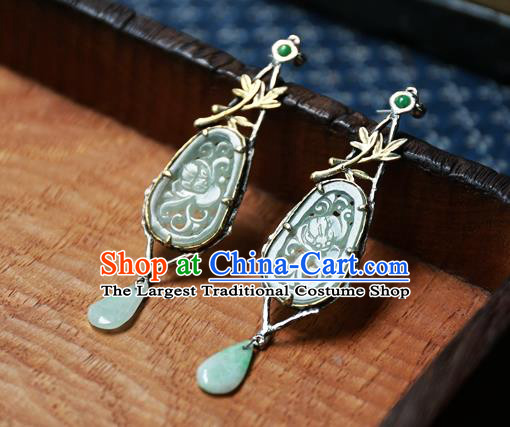 China Jade Products Traditional Wedding Jewelry Handmade Carving Ear Accessories National Cheongsam Earrings