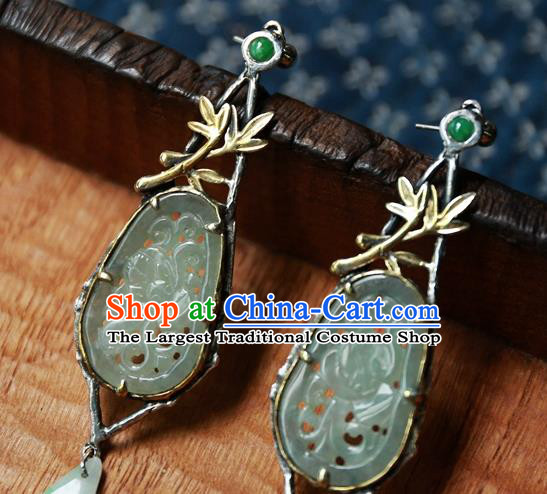 China Jade Products Traditional Wedding Jewelry Handmade Carving Ear Accessories National Cheongsam Earrings