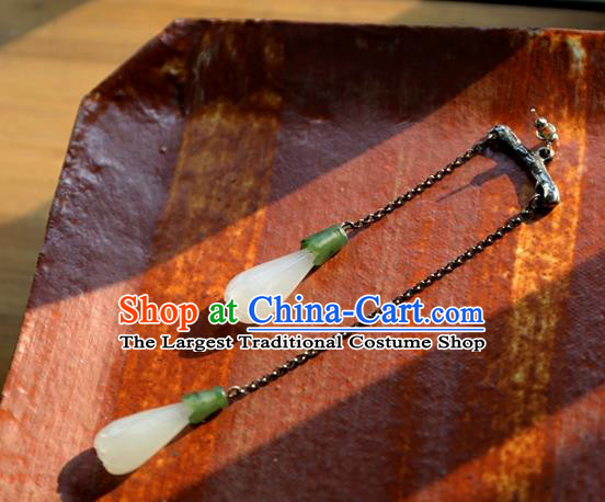 China Handmade Jade Yulan Magnolia Ear Accessories National Cheongsam Earrings Traditional Silver Jewelry Ornaments