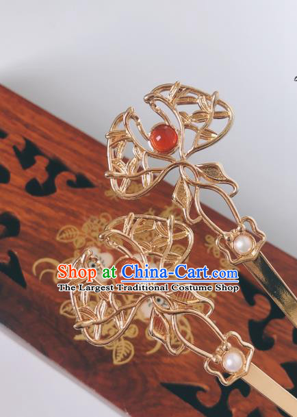 China Tang Dynasty Maple Leaf Hair Stick Traditional Hanfu Hair Accessories Ancient Princess Golden Hairpin