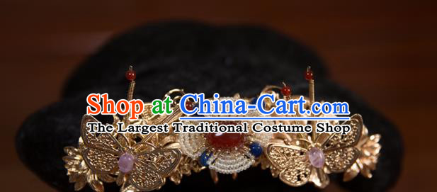 China Song Dynasty Golden Butterfly Pearls Flowers Hair Stick Traditional Hanfu Hair Accessories Ancient Princess Agate Pearls Hairpin