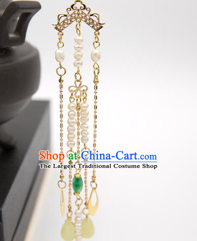 China Ming Dynasty Jade Hairpin Traditional Hanfu Hair Accessories Ancient Princess Tassel Hair Stick