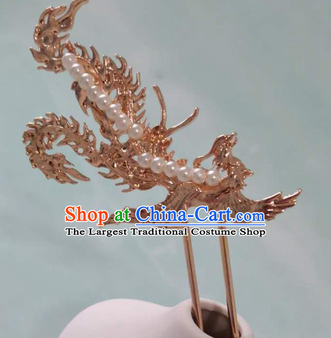 China Ming Dynasty Hair Stick Traditional Hanfu Hair Accessories Ancient Golden Phoenix Hairpins