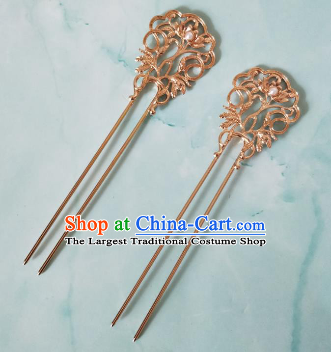 China Tang Dynasty Palace Lady Golden Lotus Hair Stick Ancient Court Woman Hairpins Traditional Hanfu Hair Accessories