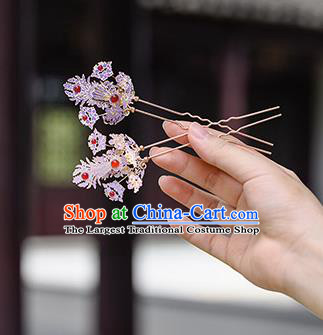 China Traditional Hanfu Hair Accessories Ancient Court Woman Purple Phoenix Hairpins Qing Dynasty Imperial Concubine Hair Stick
