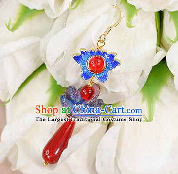 Chinese Classical Blueing Lotus Earrings Traditional Qing Dynasty Jewelry Ornaments Handmade Ancient Empress Ear Accessories