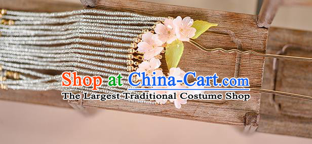 China Ancient Princess Long Tassel Hairpin Traditional Hanfu Ming Dynasty Hair Accessories Flowers Hair Stick
