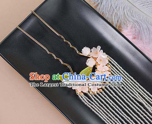 China Ancient Princess Long Tassel Hairpin Traditional Hanfu Ming Dynasty Hair Accessories Flowers Hair Stick