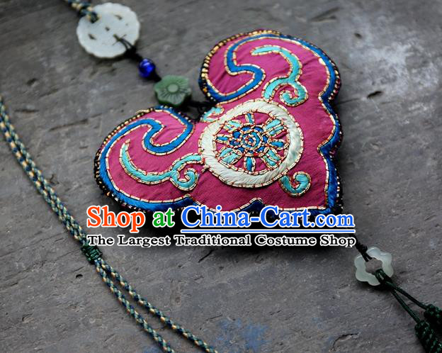 Traditional Embroidered Waist Accessories China National Tassel Jade Pendant Handmade Jewelry