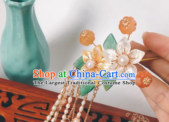 China Traditional Hanfu Jade Pumpkin Hair Stick Song Dynasty Hair Accessories Ancient Empress Pearls Tassel Hairpin
