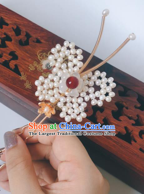 China Song Dynasty Hair Accessories Ancient Empress Hairpin Traditional Hanfu Pearls Butterfly Hair Stick