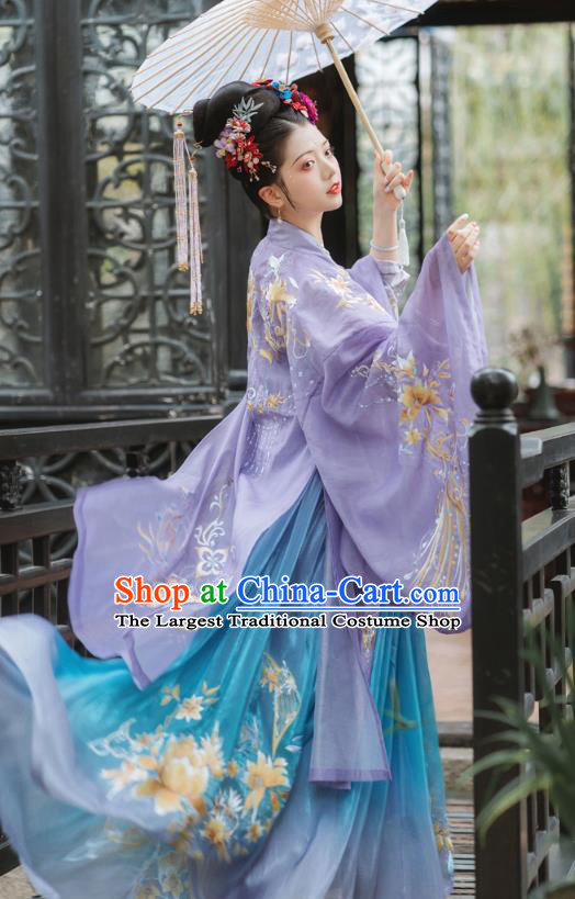 China Traditional Tang Dynasty Imperial Concubine Clothing Ancient Court Female Embroidered Hanfu Dress Complete Set