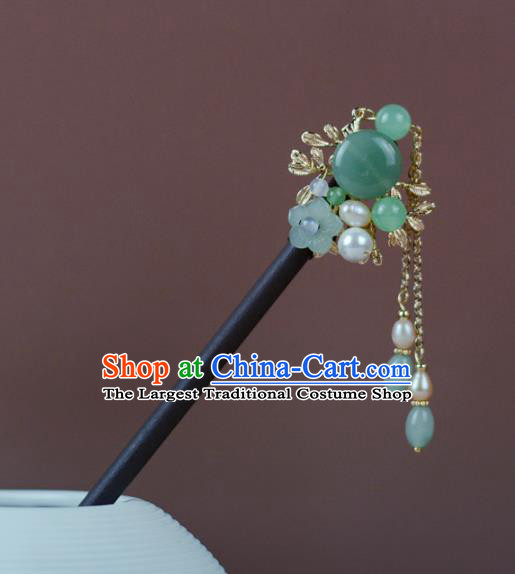 China Classical Cheongsam Wood Hair Stick Traditional Hair Accessories Jade Hairpin