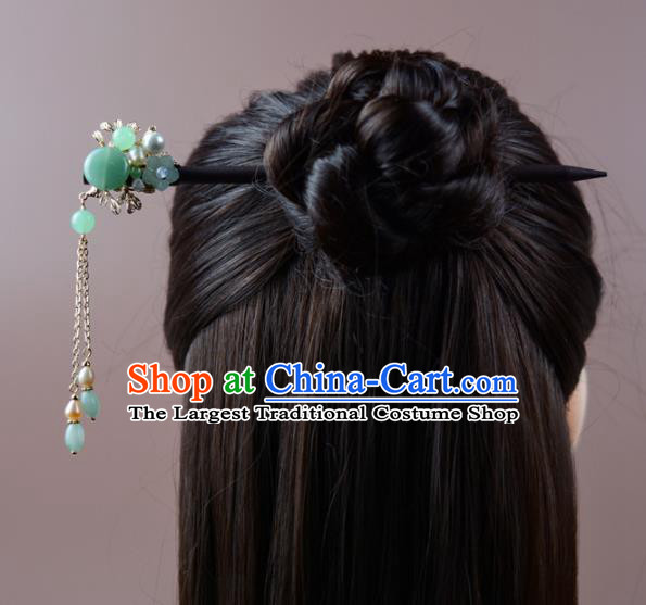 China Classical Cheongsam Wood Hair Stick Traditional Hair Accessories Jade Hairpin