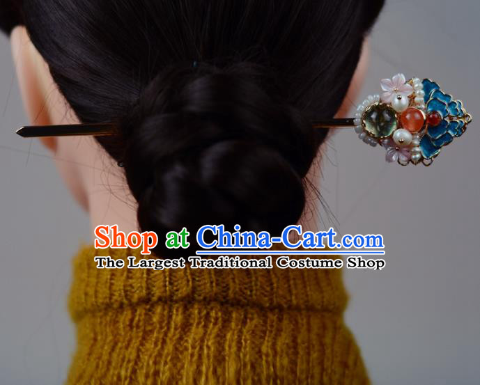 China Traditional Hair Accessories Ming Dynasty Blueing Hairpin Classical Cheongsam Tassel Hair Stick