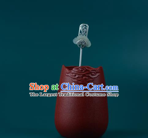 China Handmade Silver Carving Hairpin Traditional Hair Accessories Classical Cheongsam Jade Hair Stick