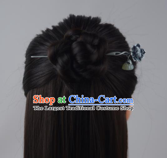 China Traditional Hair Accessories Classical Cheongsam Jade Hair Stick Handmade Silver Carving Lotus Hairpin
