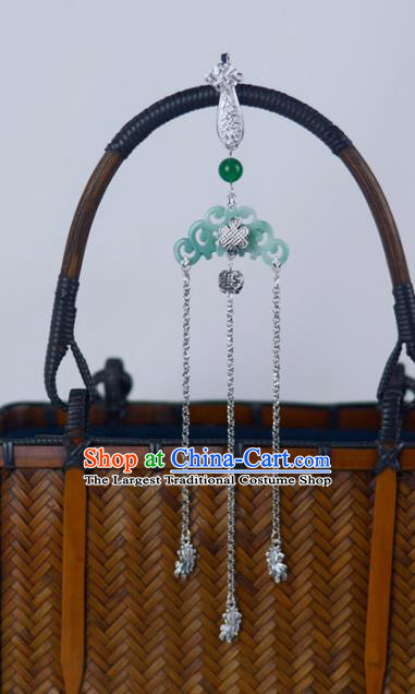 Chinese Traditional Cheongsam Jade Jewelry Pendant Accessories Handmade Argent Tassel Brooch