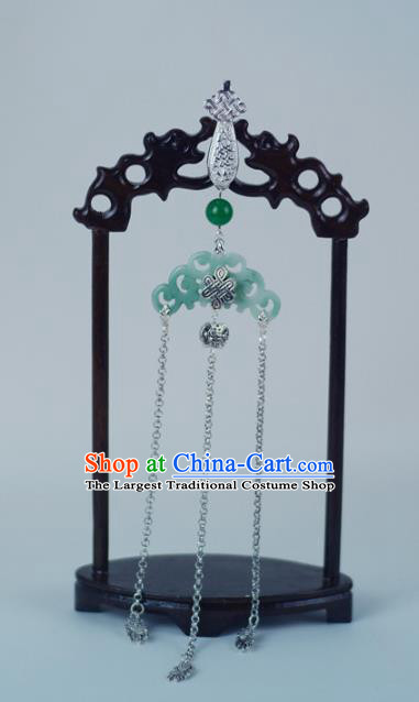 Chinese Traditional Cheongsam Jade Jewelry Pendant Accessories Handmade Argent Tassel Brooch