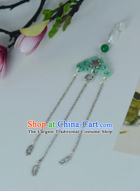 Chinese Traditional Cheongsam Jade Jewelry Pendant Accessories Handmade Argent Tassel Brooch