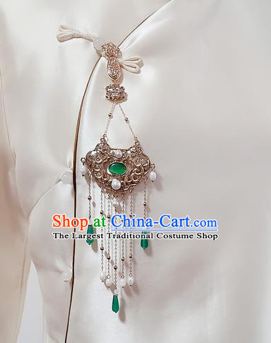 Chinese Traditional Cheongsam Golden Dragon Lock Jewelry Accessories Handmade Tassel Brooch Pendant