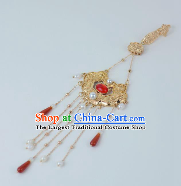 Chinese Traditional Accessories Handmade Tassel Brooch Pendant Cheongsam Golden Lock Jewelry