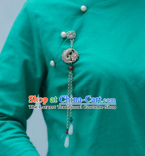 Chinese Traditional Silver Carving Accessories Handmade Tassel Pendant Cheongsam Fish Brooch Jewelry