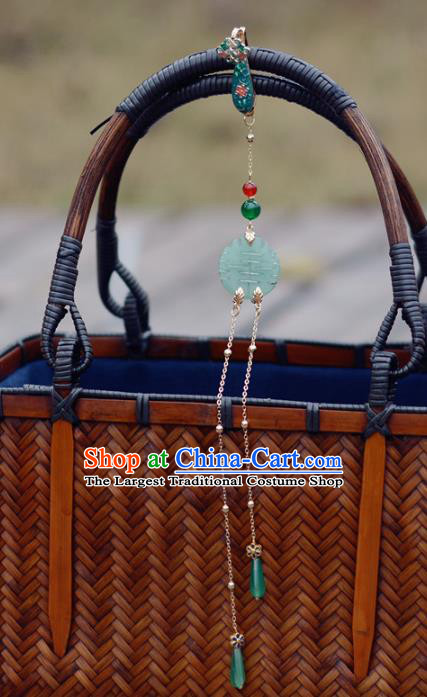 Chinese Jade Tassel Pendant Handmade Breastpin Traditional Collar Accessories Cheongsam Blueing Brooch Jewelry
