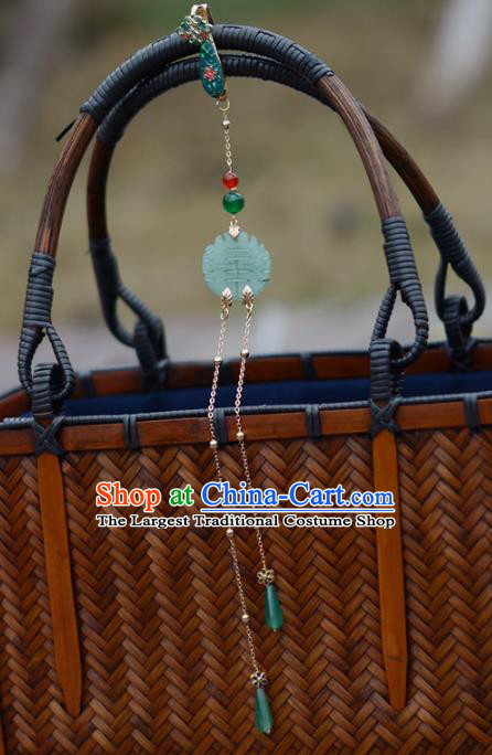 Chinese Jade Tassel Pendant Handmade Breastpin Traditional Collar Accessories Cheongsam Blueing Brooch Jewelry