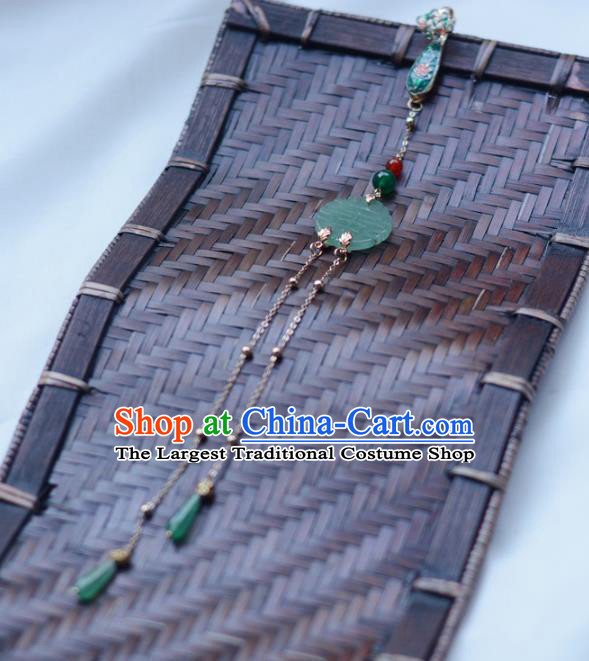 Chinese Jade Tassel Pendant Handmade Breastpin Traditional Collar Accessories Cheongsam Blueing Brooch Jewelry