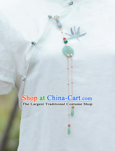 Chinese Jade Tassel Pendant Handmade Breastpin Traditional Collar Accessories Cheongsam Blueing Brooch Jewelry
