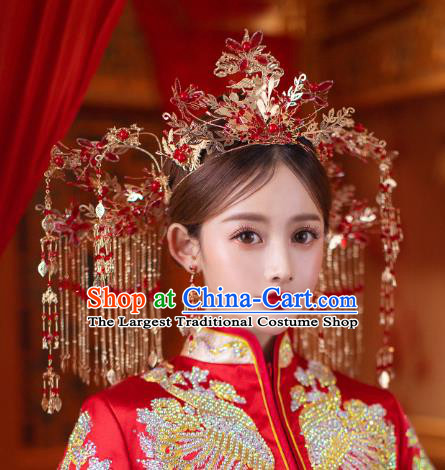 China Bride Tassel Hair Crown Traditional Wedding Hair Accessories Handmade Xiuhe Suit Deluxe Phoenix Coronet