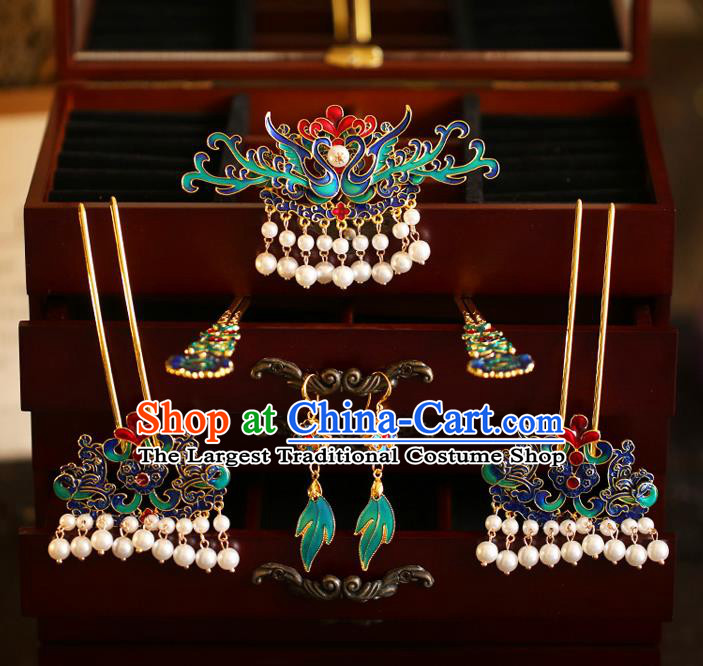 China Traditional Ming Dynasty Wedding Bride Hair Jewelry Handmade Xiuhe Suit Hair Accessories Hair Comb and Hairpins Full Set