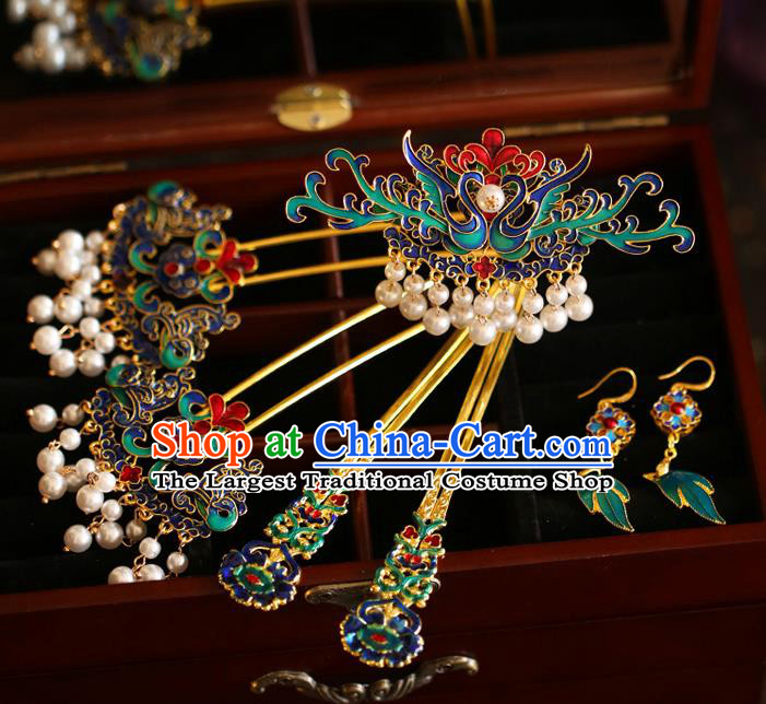 China Traditional Ming Dynasty Wedding Bride Hair Jewelry Handmade Xiuhe Suit Hair Accessories Hair Comb and Hairpins Full Set