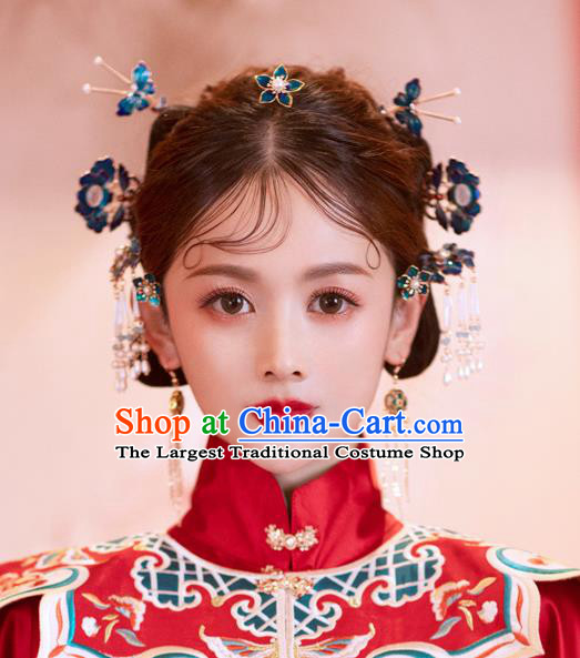 China Traditional Handmade Xiuhe Suit Hair Accessories Hair Comb and Hairpins Ming Dynasty Wedding Bride Hair Jewelry Full Set