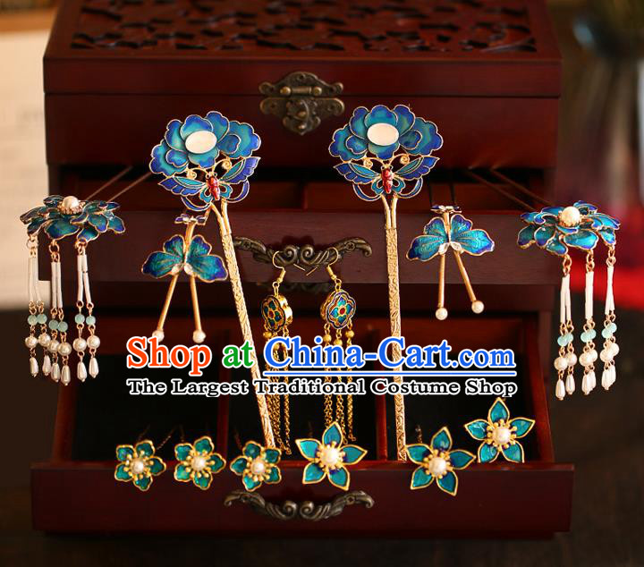 China Traditional Handmade Xiuhe Suit Hair Accessories Hair Comb and Hairpins Ming Dynasty Wedding Bride Hair Jewelry Full Set