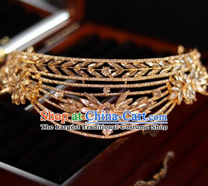 Top Bride Golden Jewelry Ornaments Handmade Princess Hair Accessories Wedding Crystal Royal Crown