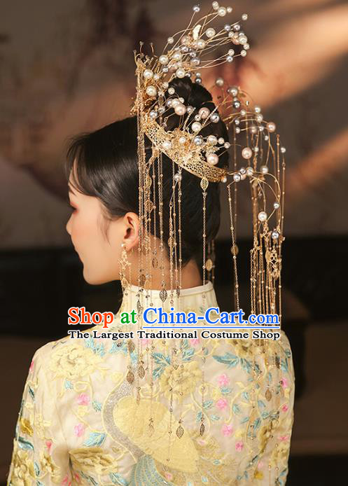 China Traditional Xiuhe Suit Hair Accessories Ancient Wedding Deluxe Phoenix Coronet