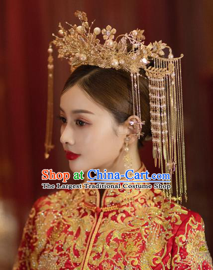 China Traditional Wedding Xiuhe Suit Hair Accessories Handmade Bride Deluxe Phoenix Coronet