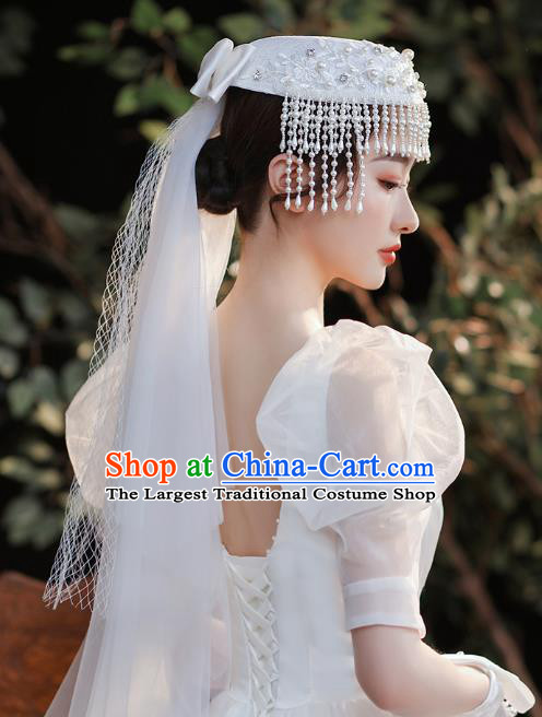 Top Grade French Bride Hair Accessories European Wedding Lace Hat Headwear
