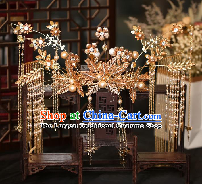 China Traditional Wedding Xiuhe Suit Hair Accessories Handmade Bride Deluxe Phoenix Coronet