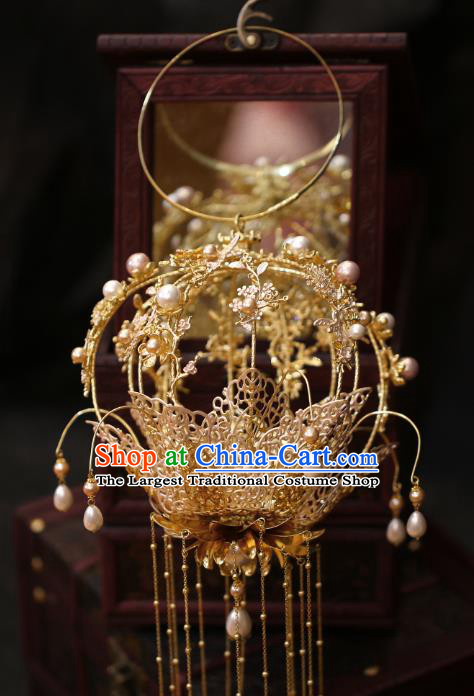 China Bride Accessories Golden Tassel Portable Lantern Traditional Wedding Prop