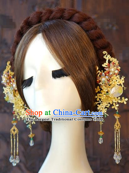 China Bride Hair Sticks Hair Accessories Traditional Wedding Xiuhe Suit Golden Osmanthus Tassel Hairpin